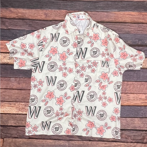 Washington Nationals Hawaiian Floral Button Down Shirt MLB Baseball - Picture 1 of 4